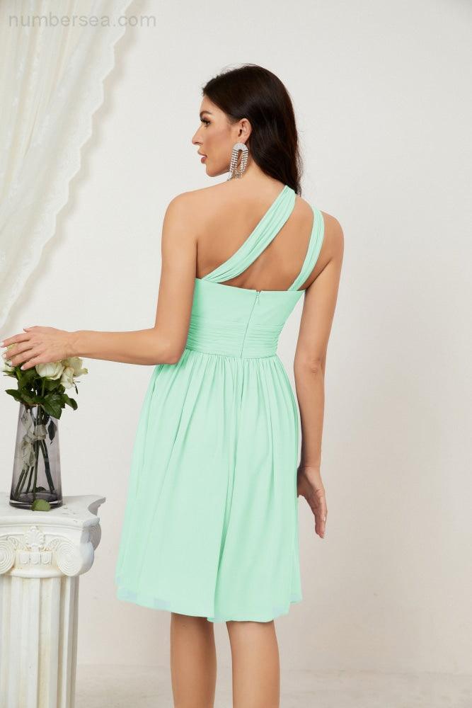 Numbersea Women Chiffon Short One Shoulder Bridesmaid Dress Formal Dresses For Party Homecoming 2804