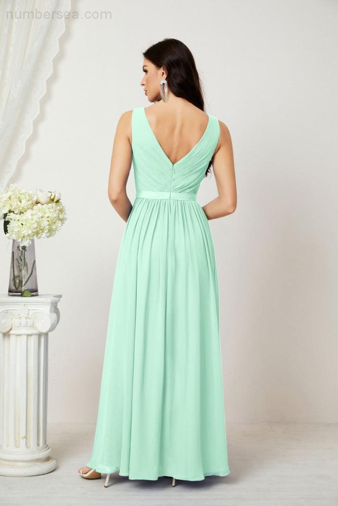 Women's Chiffon Long Bridesmaid Dresses A line Sleeveless Formal Prom Gown for Evening Party Homecoming Dresses 2808-numbersea