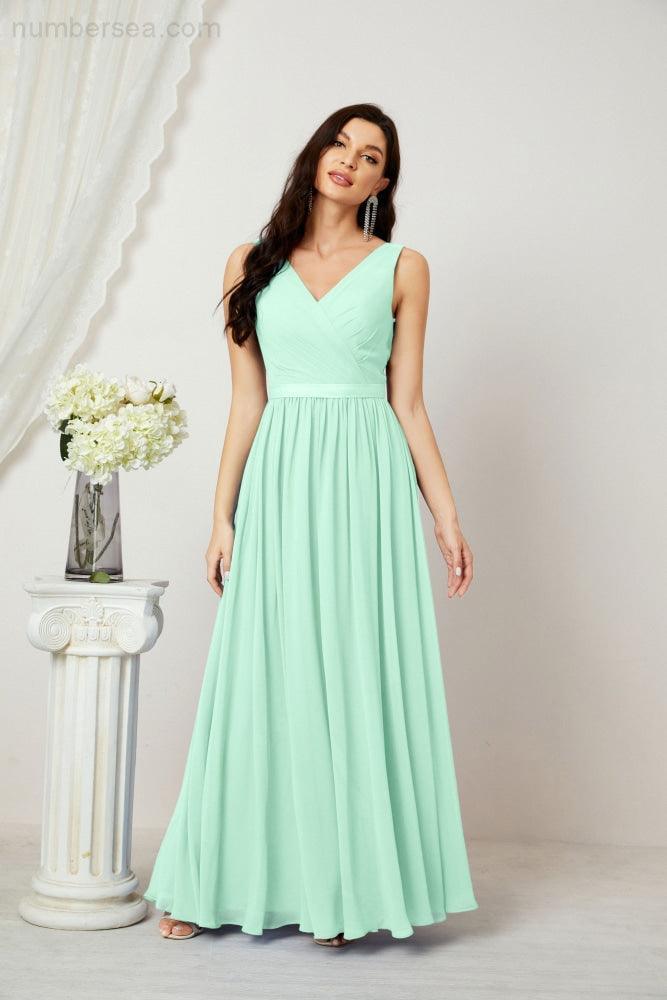 Women's Chiffon Long Bridesmaid Dresses A line Sleeveless Formal Prom Gown for Evening Party Homecoming Dresses 2808-numbersea