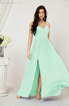 Numbersea Neck Bridesmaid Dresses Chiffon Long Spaghetti A-Line Formal Prom Gown For Wedding Party