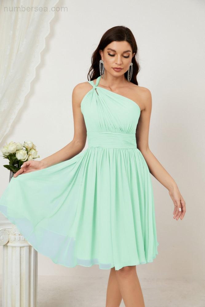 Numbersea Women Chiffon Short One Shoulder Bridesmaid Dress Formal Dresses For Party Homecoming 2804