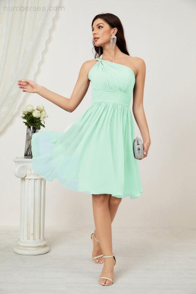 Numbersea Women Chiffon Short One Shoulder Bridesmaid Dress Formal Dresses For Party Homecoming 2804