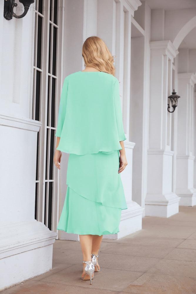 Numbersea Formal Party Gown Dress Chiffon Long Mother of The Bride Dresses with Ruffle Cape 28072 - numbersea