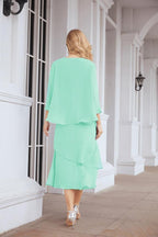 Numbersea Formal Party Gown Dress Chiffon Long Mother of The Bride Dresses with Ruffle Cape 28072 - numbersea