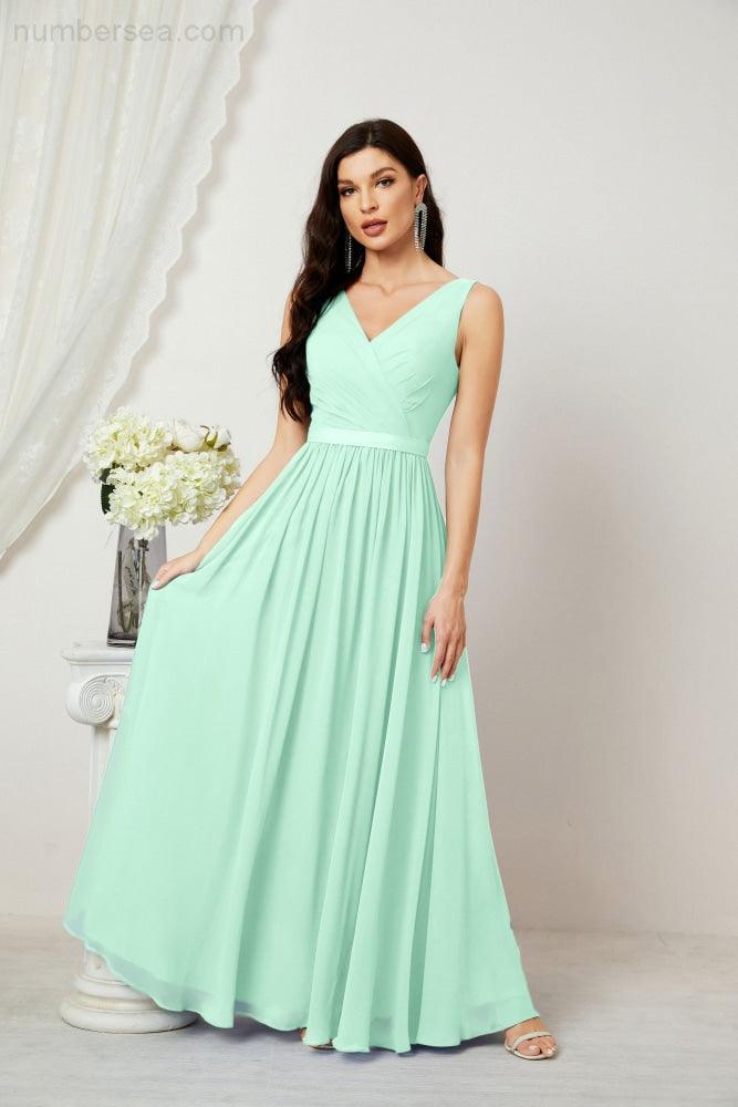 Women's Chiffon Long Bridesmaid Dresses A line Sleeveless Formal Prom Gown for Evening Party Homecoming Dresses 2808-numbersea