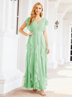Ruffled Bridesmaid Dresses with Sleeves Long Formal Party Dress 28041-numbersea
