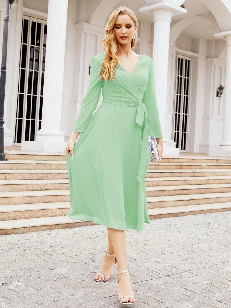 Bridesmaid Dress V-Back Waist Belt Mother of the Bride Wedding Guest 28031-numbersea