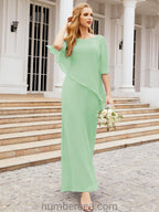 Numbersea Formal Party Gown Dress Long Chiffon Mother Of The Bride Dresses With Ruffle Cape 28026