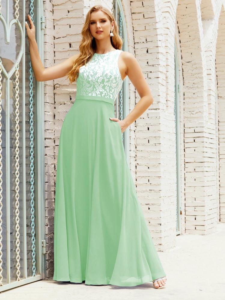 Lace Bridesmaid Dress Floor Length Evening Gowns with Pockets 28017-numbersea