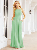 Numbersea Halter Bridesmaid Dresses with Pockets Sleeveless Formal Evening Party Prom Gowns 28055-numbersea