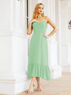 Numbersea Women Strap Chiffon Bridesmaid Dress Ankle Length Sleeveless Blackless Ruffle A Line