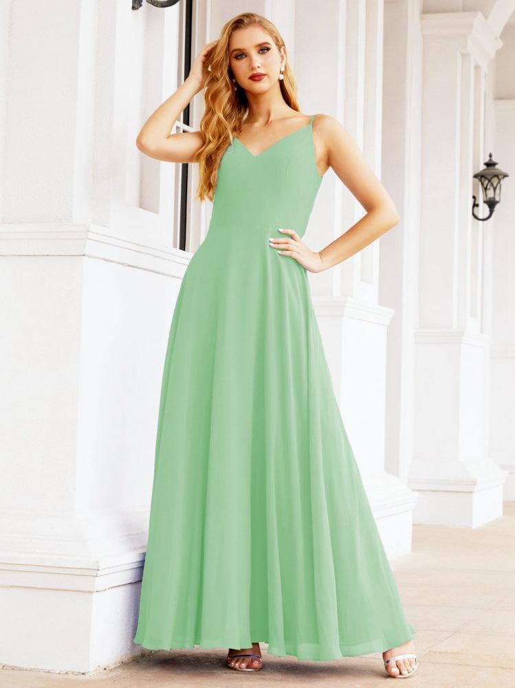 Numbersea Spaghetti Strap Bridesmaid Dresses V Neck Butterfly Back Fromal Evening Party Prom Gown 28036-numbersea