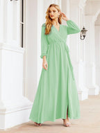 Numbersea Women's Chiffon Bridesmaid Dress A line Long Sleeves Formal Evening Prom Gown for Wedding Guest 28032-numbersea