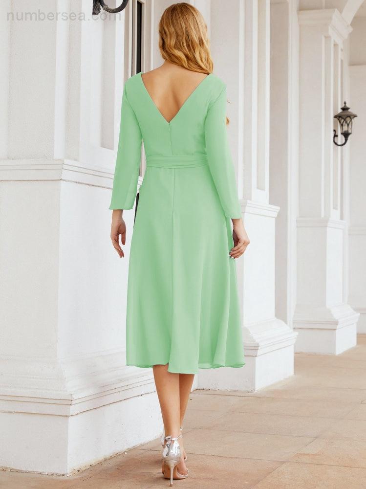 Bridesmaid Dress V-Back Waist Belt Mother of the Bride Wedding Guest 28031-numbersea