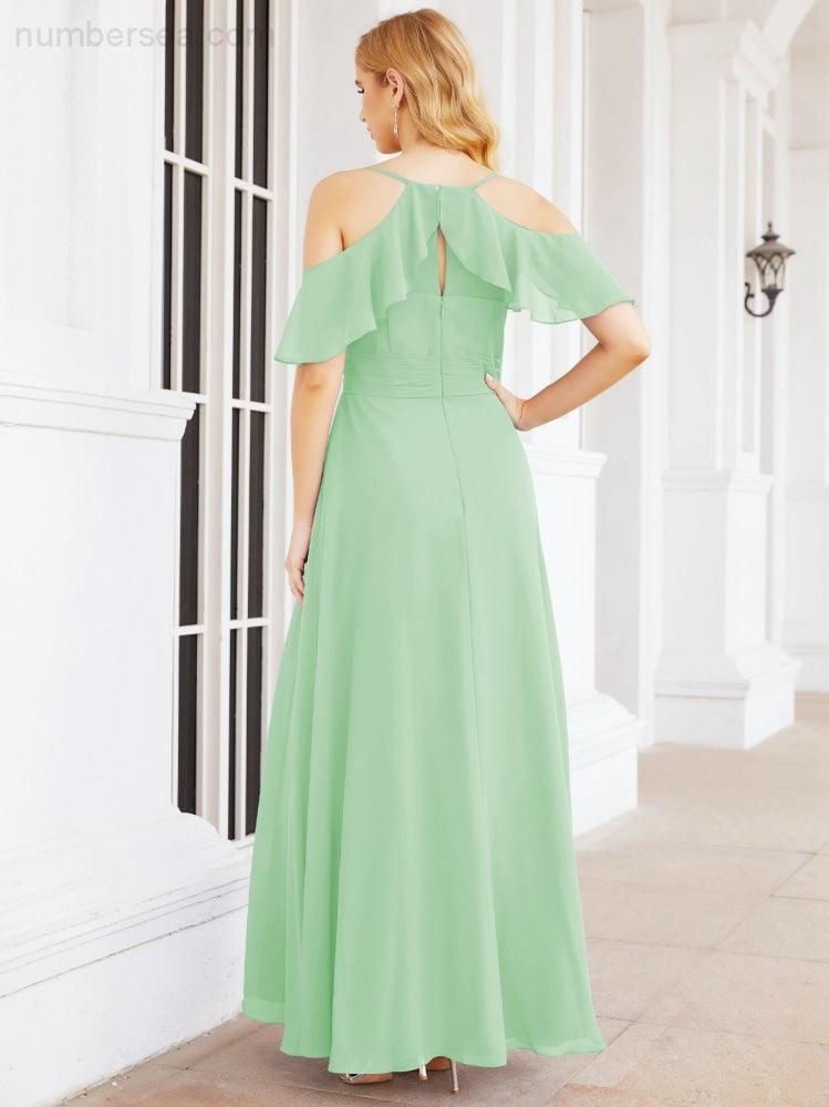 Numbersea Cold Shoulder Long Bridesmaid Dresses Side Slit Formal Prom Gowns Party Wedding 28070-numbersea