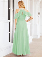 Numbersea Cold Shoulder Long Bridesmaid Dresses Side Slit Formal Prom Gowns Party Wedding 28070-numbersea