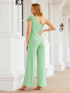Numbersea Womens One Shoulder Chiffon Long Jumpsuit Formal Evening Dress Bridesmaid Dresses Pants