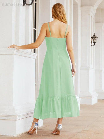 Numbersea Women Strap Chiffon Bridesmaid Dress Ankle Length Sleeveless Blackless Ruffle A Line