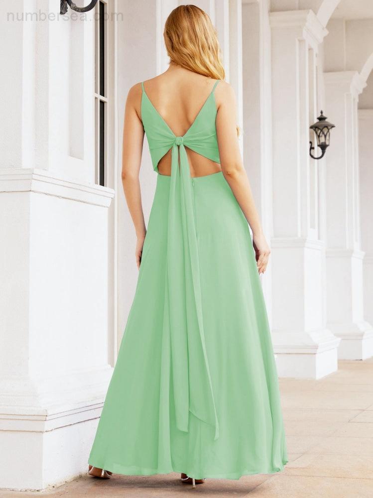 Numbersea Spaghetti Strap Bridesmaid Dresses V Neck Butterfly Back Fromal Evening Party Prom Gown 28036-numbersea