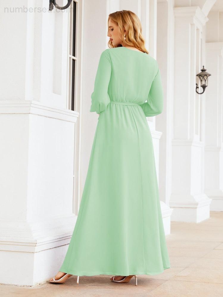 Numbersea Women's Chiffon Bridesmaid Dress A line Long Sleeves Formal Evening Prom Gown for Wedding Guest 28032-numbersea