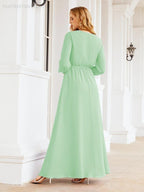 Numbersea Women's Chiffon Bridesmaid Dress A line Long Sleeves Formal Evening Prom Gown for Wedding Guest 28032-numbersea