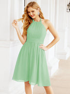 Numbersea Neckholder-Brautjungfernkleid aus Chiffon, kurz, ärmellos, formelles Partykleid, offener Rücken, 28023