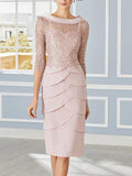 Mother Of The Bride Dresses Sheath Column Scoop Neck 3/4 Sleeves Knee Length