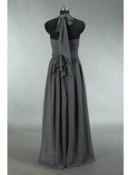 NumberSea - Convertible Dark Grey Chiffon Bridesmaid Dress A - line One Shoulder Halter - neck Strapless Sweetheart