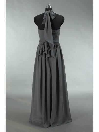 NumberSea - Convertible Dark Grey Chiffon Bridesmaid Dress A - line One Shoulder Halter - neck Strapless Sweetheart