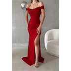 Sheath/column Glitter Off-shoulder Side Split Long Prom Formal Dress