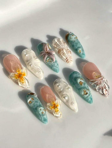 Sorrento Breeze  Handmade gel false nails press on nails