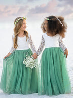 Mädchen Pfingstrose Spitze Zurück A-Linie Gerade Tutu Tüll Party Blumenmädchen Kleid 