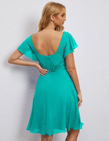 Numbersea Chiffon Bridesmaid Dress V Neck Short Cocktail Gowns For Juniors Homecoming Dresses 28077