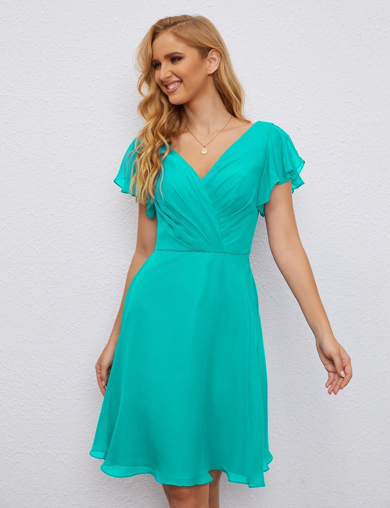 Numbersea Chiffon Bridesmaid Dress V Neck Short Cocktail Gowns For Juniors Homecoming Dresses 28077