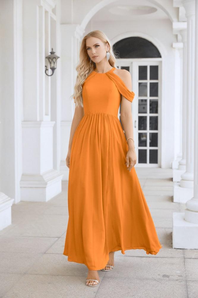 Ladies Chiffon Off Shoulder Swing Sleeve Front Slit Bridesmaid Evening Dress Wedding Party Evening Dress 28117-numbersea