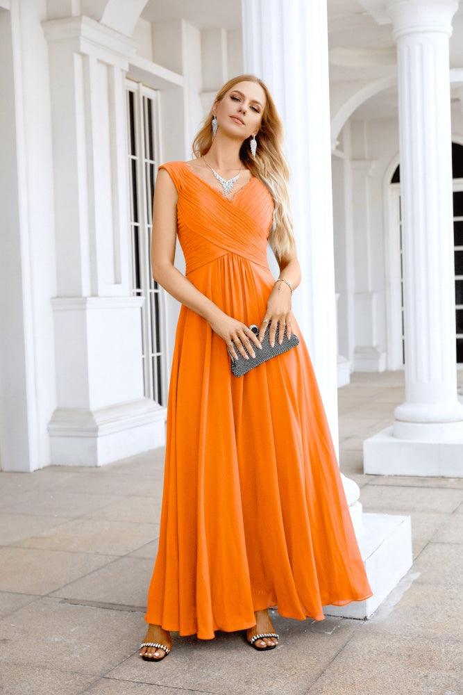 Ladies Chiffon V Neck Sleeveless Floor Length Bridesmaid Evening Dress Wedding Party Evening Dress 28126-numbersea