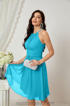 Halter Bridesmaid Dresses Knee Length A Line Formal Evening Party Cocktail Dress 28011 Turquoise