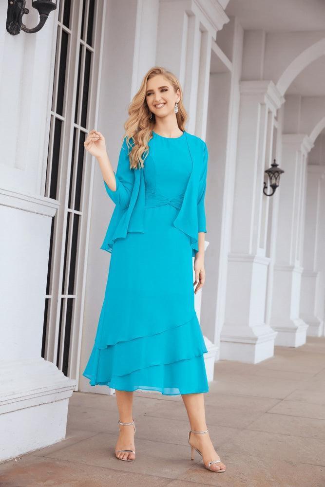 Numbersea Formal Party Gown Dress Chiffon Long Mother of The Bride Dresses with Ruffle Cape 28072 - numbersea