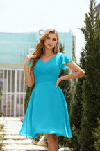 Neck Chiffon Bridesmaid Dresses Formal Cocktail Prom Gown Homecoming 28013 Turquoise