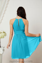 Halter Bridesmaid Dresses Knee Length A Line Formal Evening Party Cocktail Dress 28011
