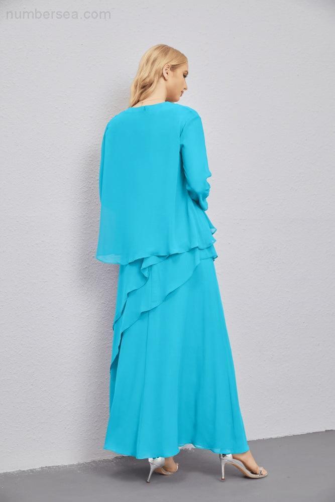 Mother of Bride Dresses with Open Front Lightweight Cardigan Formal Prom Gown 28081-numbersea