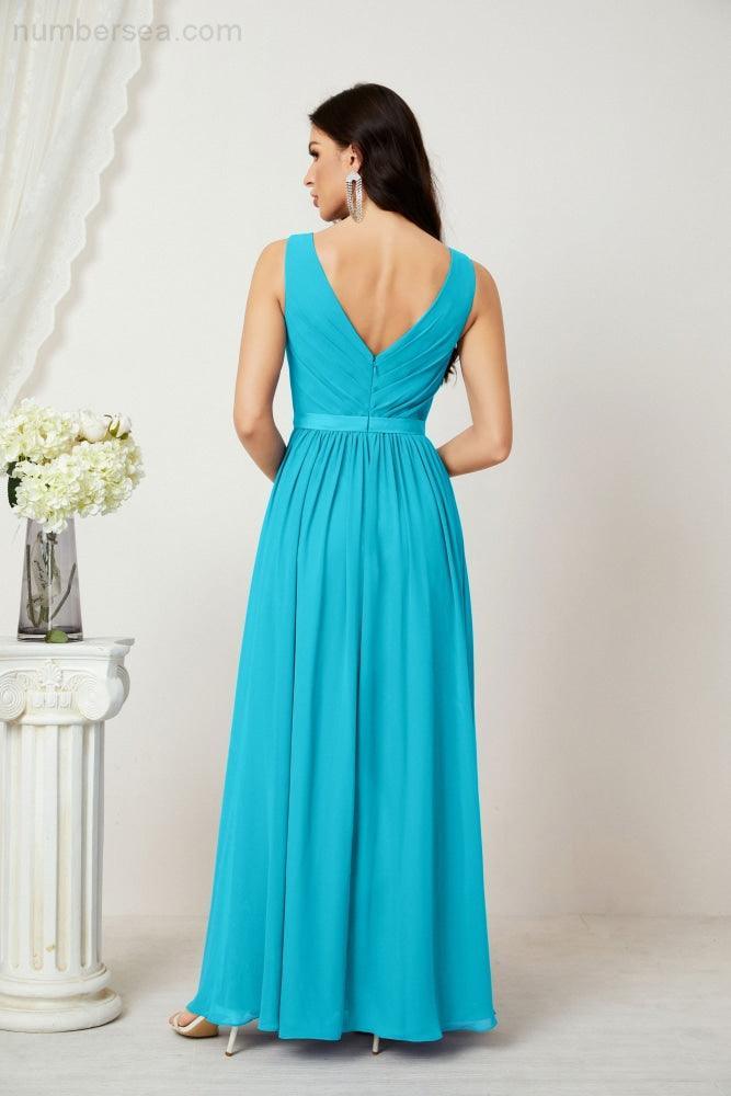 Women's Chiffon Long Bridesmaid Dresses A line Sleeveless Formal Prom Gown for Evening Party Homecoming Dresses 2808-numbersea