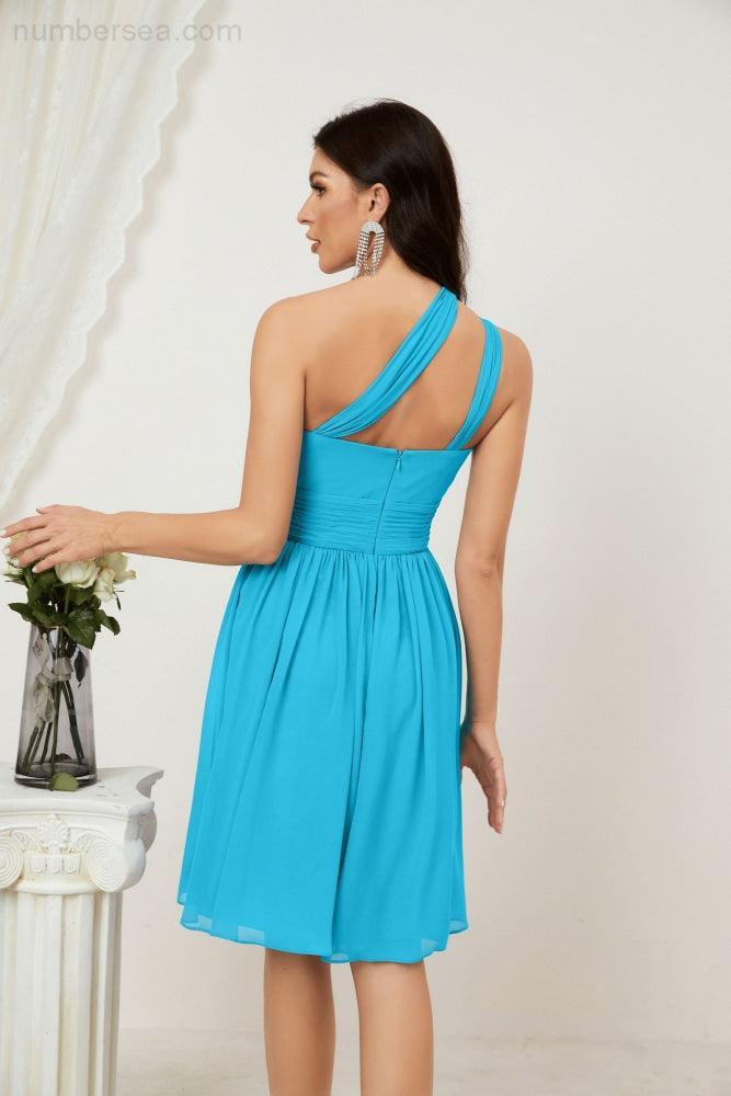 Numbersea Women Chiffon Short One Shoulder Bridesmaid Dress Formal Dresses For Party Homecoming 2804