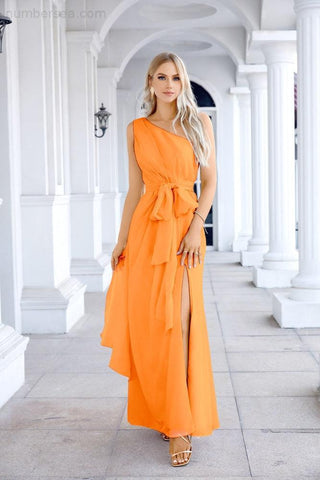 Ladies Chiffon One Shoulder Bridesmaid Evening Dress Wedding Party Evening Dress 28133-numbersea