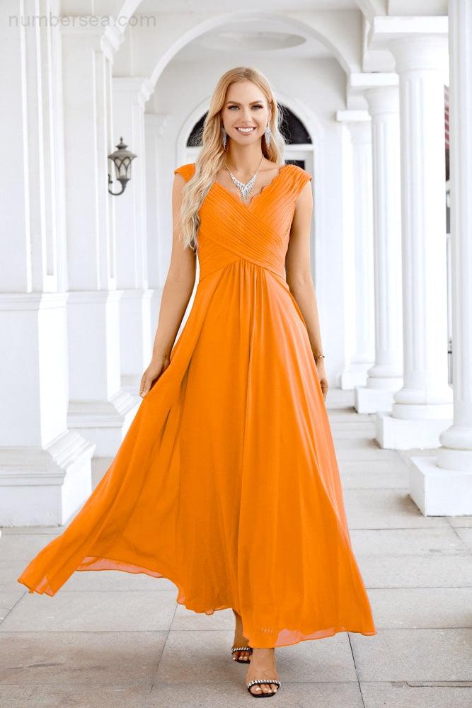 Ladies Chiffon V Neck Sleeveless Floor Length Bridesmaid Evening Dress Wedding Party Evening Dress 28126-numbersea