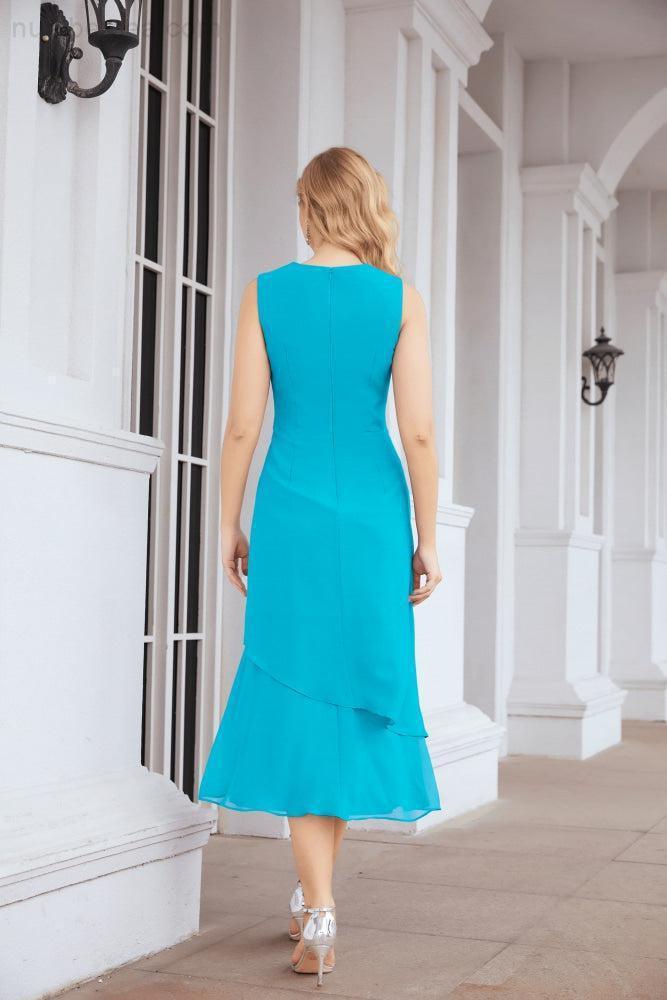 Numbersea Formal Party Gown Dress Chiffon Long Mother of The Bride Dresses with Ruffle Cape 28072 - numbersea