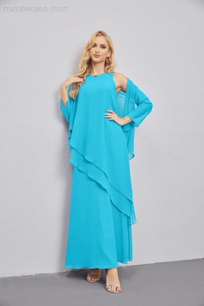 Mother of Bride Dresses with Open Front Lightweight Cardigan Formal Prom Gown 28081-numbersea