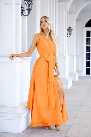 Ladies Chiffon One Shoulder Bridesmaid Evening Dress Wedding Party Evening Dress 28133-numbersea
