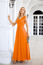 Ladies Chiffon V Neck Sleeveless Floor Length Bridesmaid Evening Dress Wedding Party Evening Dress 28126-numbersea
