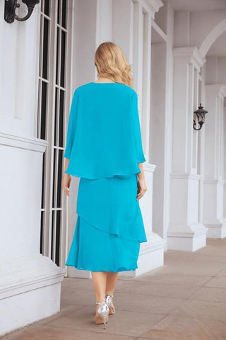 Numbersea Formal Party Gown Dress Chiffon Long Mother of The Bride Dresses with Ruffle Cape 28072 - numbersea